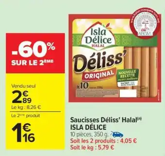 Carrefour Saucisses Déliss' Halal offre