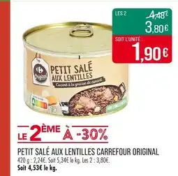 Match CARREFOUR ORIGINAL Petit salé aux lentilles offre