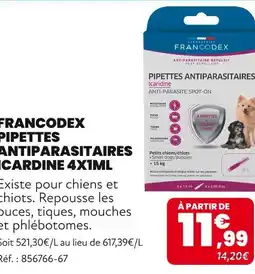 Animalis FRANCODEX Pipettes antiparasitaires Icardine 4x1ml offre