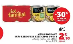 Hyper U Mais croquant sans residus de pesticides d'aucy offre