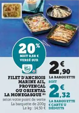 Hyper U Filet d'anchois marine ail provencal ou oriental la monegasque offre