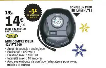 E.Leclerc L'Auto Mini Compresseur 12v Rtc 100 Ring offre