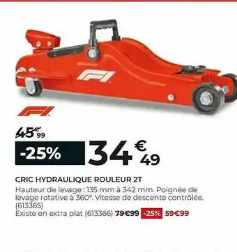 Feu Vert Cric Hydraulique Rouleur 2t offre
