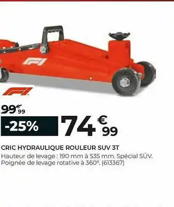 Feu Vert Cric Hydraulique Rouleur Suv 3t offre