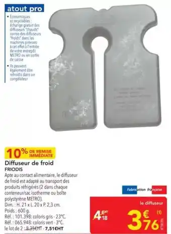 METRO FRIODIS Diffuseur de froid Apte au contact alimentaire, le diffuseur offre