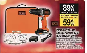 Perceuse-visseuse S-fil à Percussion 12 V Bdchd12s1a-qw Black+decker