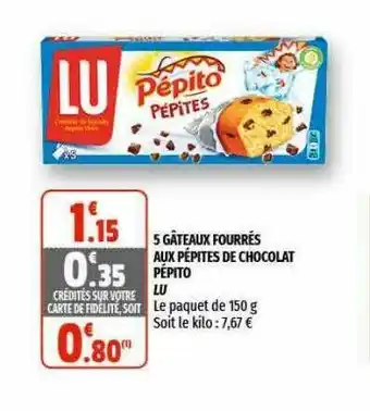 Coccinelle Supermarché 5 Gâteaux Fourrées Aux Pépites De Chocolat Pépito Lu offre