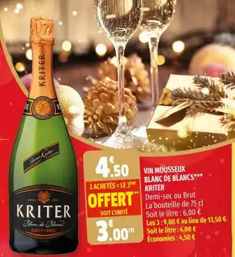 Vino Mousseux Blanc De Blancs Kriter 2 Achetés= Le 3ème Offert
