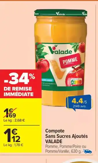 Carrefour Market VALADE Compote Sans Sucres Ajoutés offre