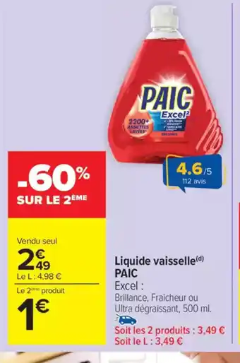 Carrefour Market PAIC Liquide vaisselle offre