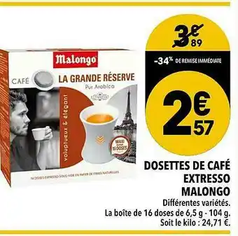 Supeco Dosettes De Café Extresso Malongo offre