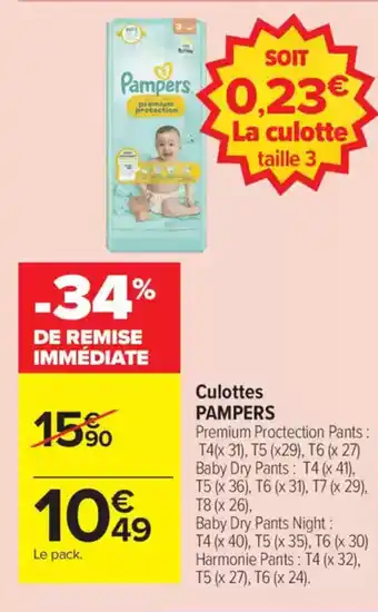 Carrefour Market PAMPERS Culottes offre