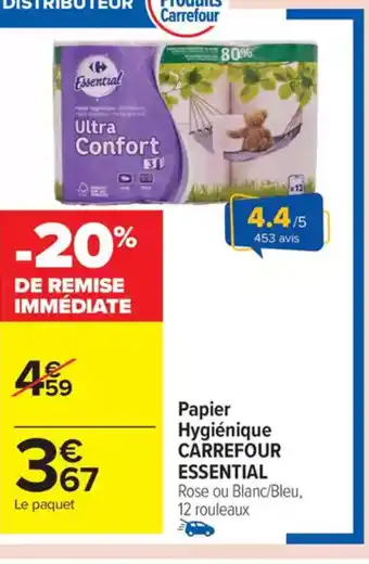 Carrefour Market CARREFOUR ESSENTIAL Papier Hygiénique offre