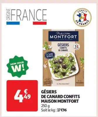 Auchan Gésiers De Canard Confits Maison Montfort offre
