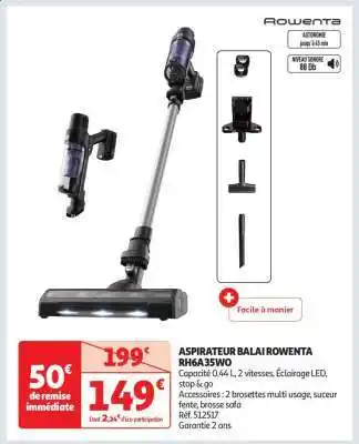 Auchan ASPIRATEUR BALAI ROWENTA RH6A35WO offre