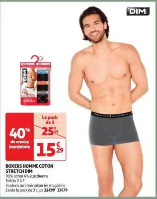 Auchan Boxers Homme Coton Stretch Dim offre