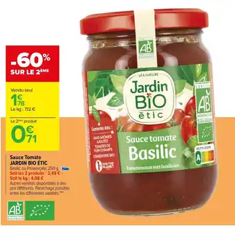Carrefour Sauce Tomate Jardin Bio étic offre
