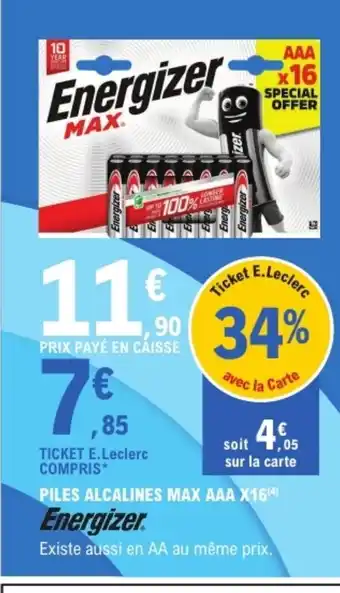 E.Leclerc ENERGIZER Piles alcalines max aaa x16 offre