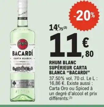 E.Leclerc BACARDI Rhum blanc supérieur carta blanca offre