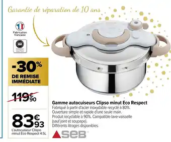 Carrefour Gamme Autocuiseurs Clipso Minut Eco Respect offre