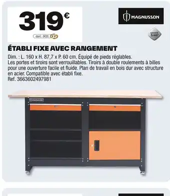 Brico Dépôt Établi fixe avec rangement offre