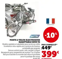 Hyper U Mottez Porte 2 vélos électriques rabattable Zeus V2 offre