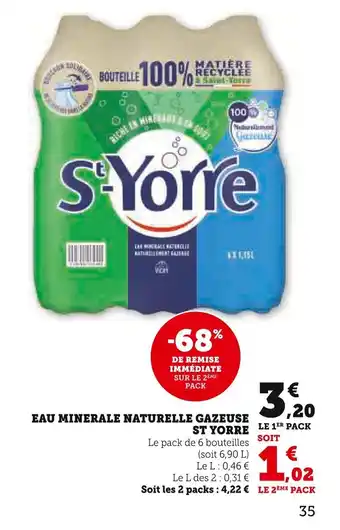 Super U Eau minerale naturelle gazeuse st yorre offre