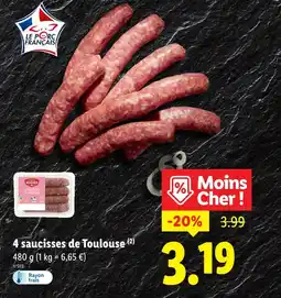 Lidl 4 saucisses de Toulouse offre