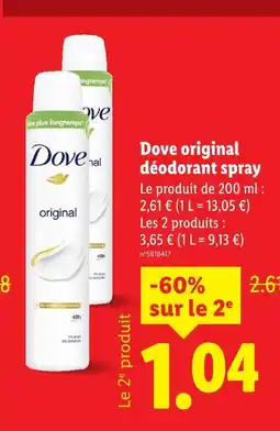 Lidl DOVE Original déodorant spray offre