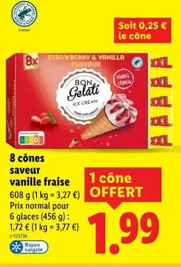 Lidl 8 cônes saveur vanille fraise offre