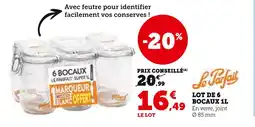 Super U Le Parfait Lot de 6 bocaux 1L offre