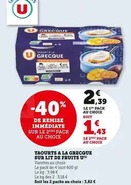 U Express U Yaourts à la Grecque sur lit de fruits offre