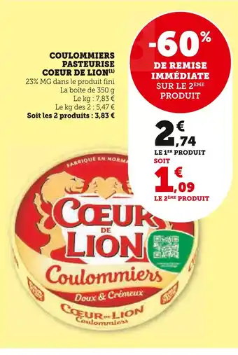 U Express COEUR DE LION Coulommiers pasteurisé offre