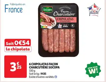 Auchan Supermarché SOCOPA 6 chipolatas façon charcutière offre