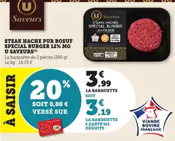 Bi1 Steak hache pur boeuf special burger 12% mg u saveurs offre