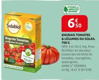 Rural Master SOLABIOL Engrais tomates & légumes du soleil offre
