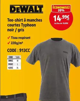 Screwfix DEWALT Tee-shirt à manches courtes Typhoon noir / gris offre