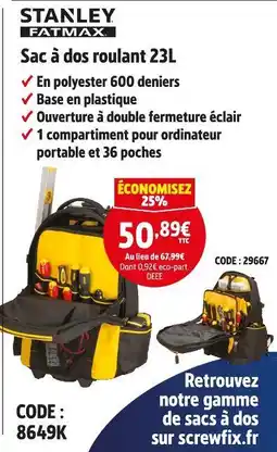 Screwfix STANLEY Sac Ă dos roulant 23L offre