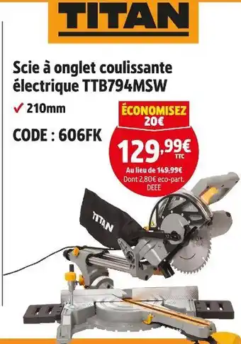 Screwfix TITAN Scie à onglet coulissante électrique TTB794MSW offre