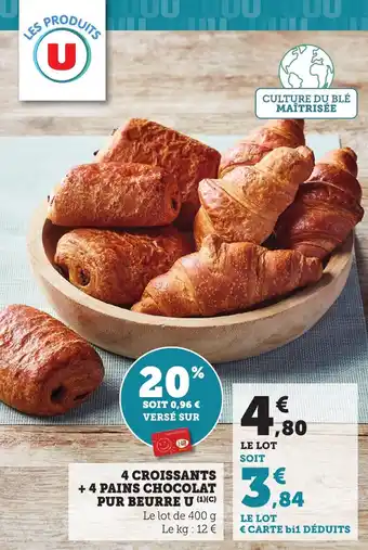 Bi1 4 croissants + 4 pains chocolat pur beurre u offre