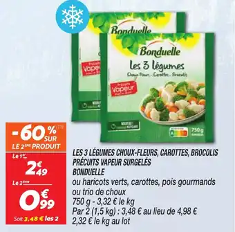 Netto Les 3 légumes choux-fleurs, carottes, brocolis précuits vapeur surgelés bonduelle offre