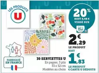 Super U U - 30 serviettes offre
