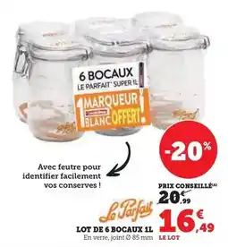 Super U Le parfait - lot de 6 bocaux 1l offre
