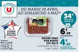 Hyper U U - hache vrac pur boeuf 15% mg offre
