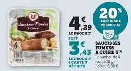 Hyper U U - saucisses fumees a cuire offre