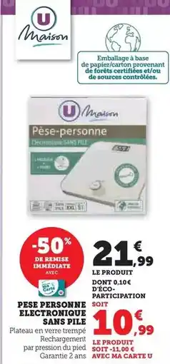 Hyper U Pese personne electronique sans pile offre