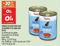 Netto Émincés en gelée pour chat au saumon et au cabillaud netto offre