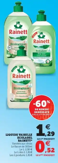 Super U Liquide vaiselle ecolabell rainett offre