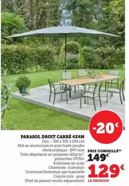 Hyper U Dim - parasol droit carré offre