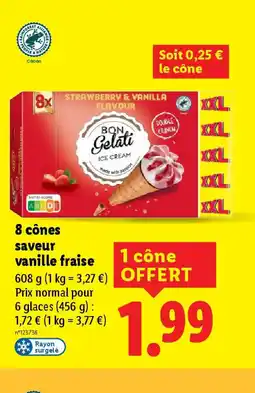Lidl 8 cônes saveur vanille vanille fraise offre